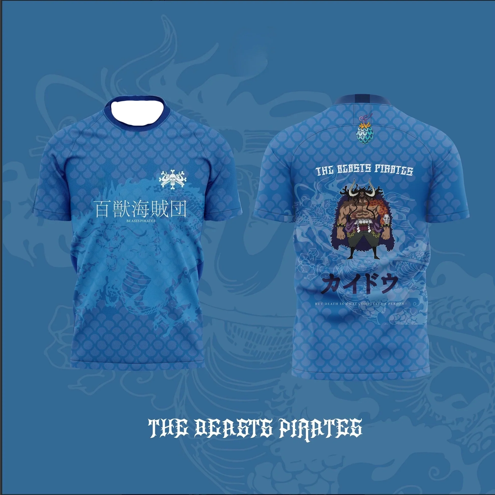 Bandai 2026 One Piece Anime KAIDO Printed Football Shirt T-shirt Summer Sports and Leisure Breathable Y2k Top Family Matching