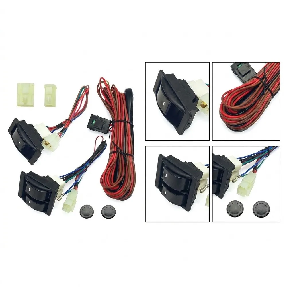 3Pcs 12V 24V Power Window Switch Kit With Wiring Harness For Two Door Car Retrofit Installation Black Interior Control Parts