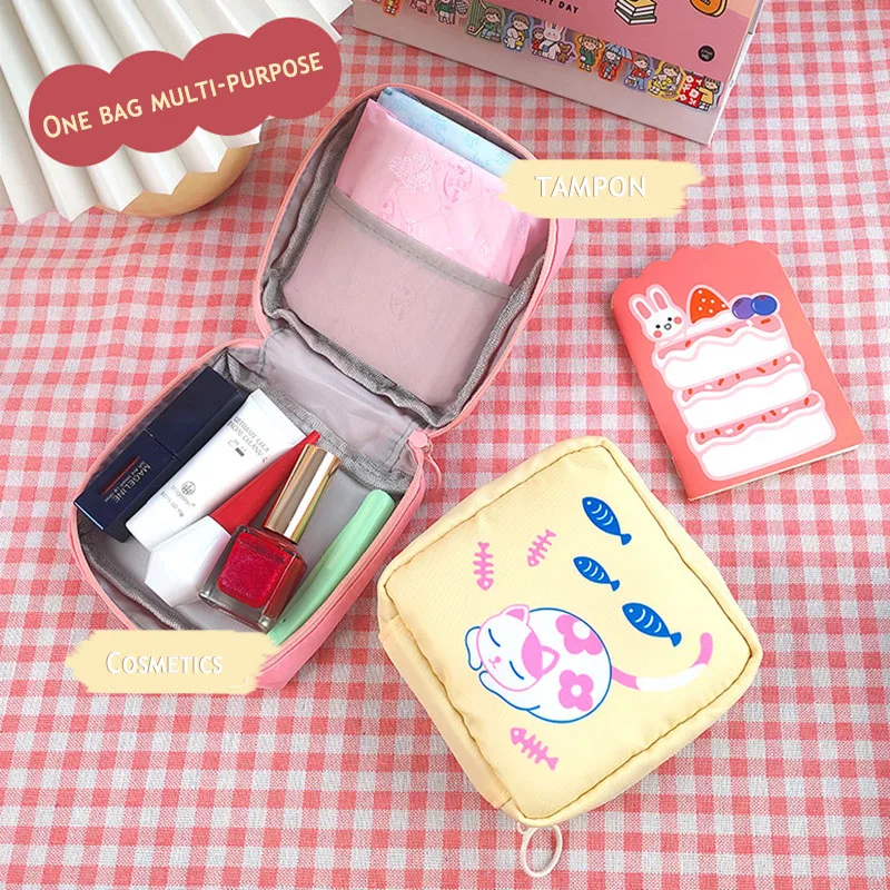 حقيبة فوط صحية محمولة، حقيبة مكياج صغيرة للسفر، منظم مقاوم للماء لتخزين مستحضرات التجميل للنساء والفتيات