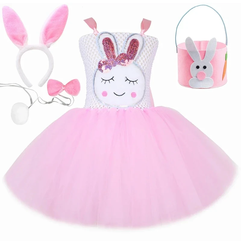 

Pink Rabbit Bunny Costume for Girls Halloween Fancy Dress Up Clothes Toddler Kids Easter Birthday Party Tulle Tutu Dress Outfit