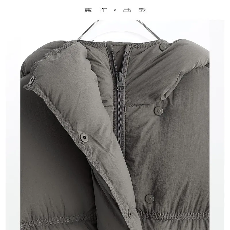 سترة نسائية منتفخة، 90% من ريش الإوز الأبيض، معطف قصير بغطاء للرأس لشخصيات صغيرة، موديل شتاء 2025 الجديد #4