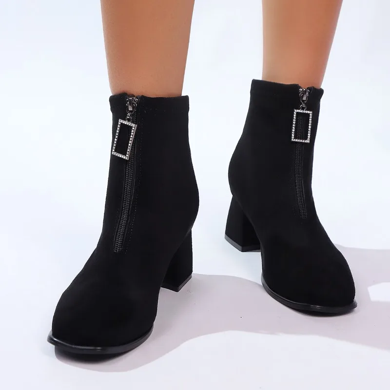 

Сапоги на одинарном каблуке, женские модные замшевые туфли с квадратным носком и шнуровкой спереди, противоскользящие, износостойкие туфли на высоком каблуке