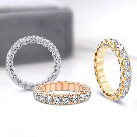 Unique Design Rose Gold Silver Color Round Eternity Band Ring for Women Anniversary Gift Jewelry Wholesale R8447