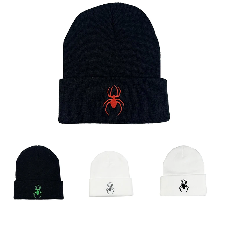 Spider-embroidered knitted hats for men and women, autumn and winter outdoor warm sports events, woolen hats, bean hats