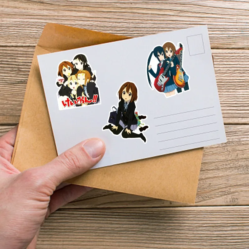 50-piece Set of New ‘K-On!’ Japanese Anime-style Doodle Skateboard Fridge and Wall Decals, Waterproof Bullet Journal Stickers