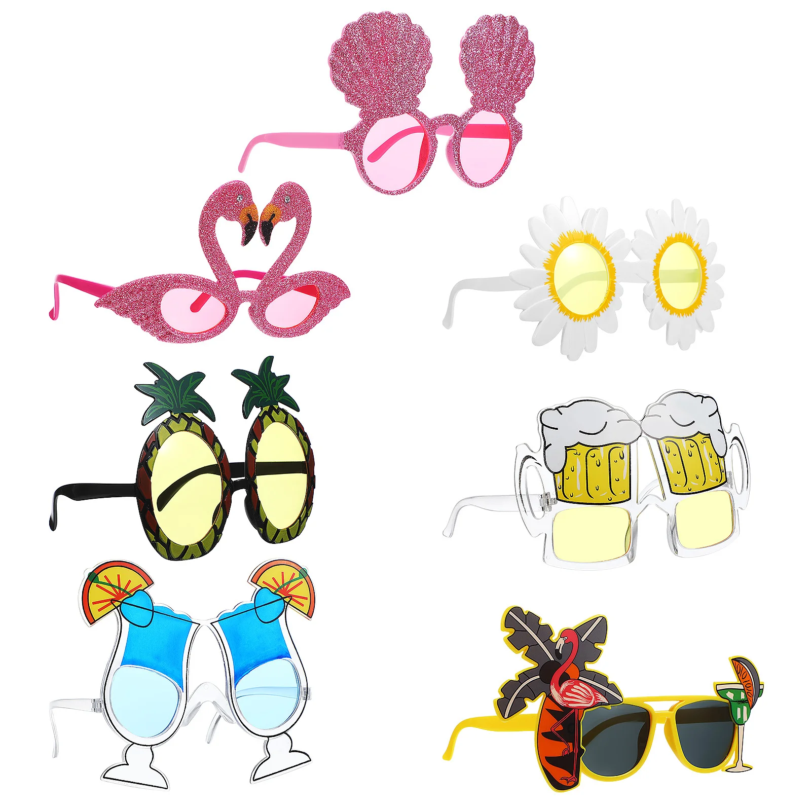 

7Pcs Hawaiian Glasses Set Stylish Scratch Resistant Uv Protection Lenses for Beach Pool Party Outdoor Events Fun Dress Up Props