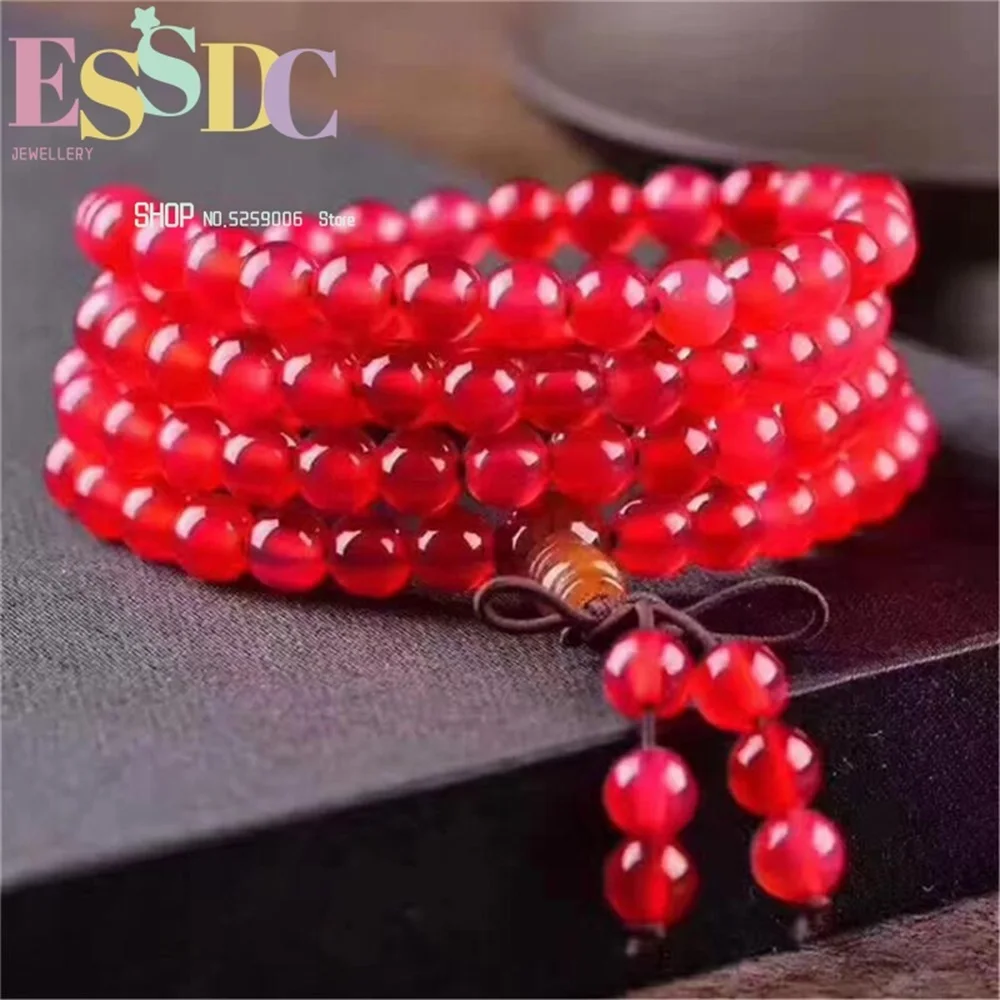 Beautiful  Natural Cherry Red Onyx 6mm 108 Mala Beaded Fashion Female's Yoga Healing Prayer Stone Bracelets Wholesale