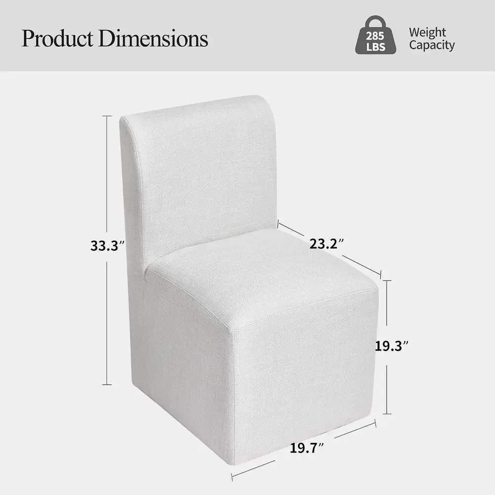 Upholstered Dining Chair with Casters,Armlern Rolling Linen Dining Chairs with Wheels or Dining Room Bedroom Reading Room Living
