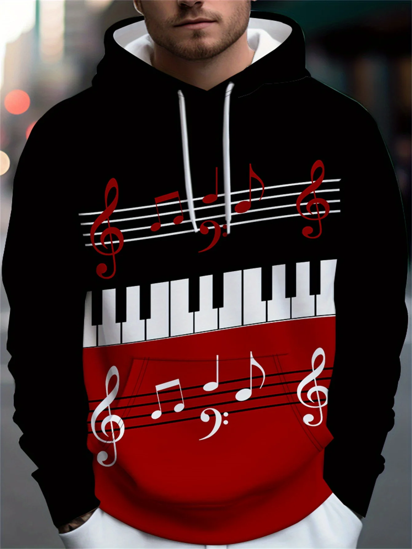 Men'S 3D Print Piano Pattern Hoodie Casual Pullover with Musical Notes Comfort Fit for Casual Attire Women's Hoodie Kids Hoodie