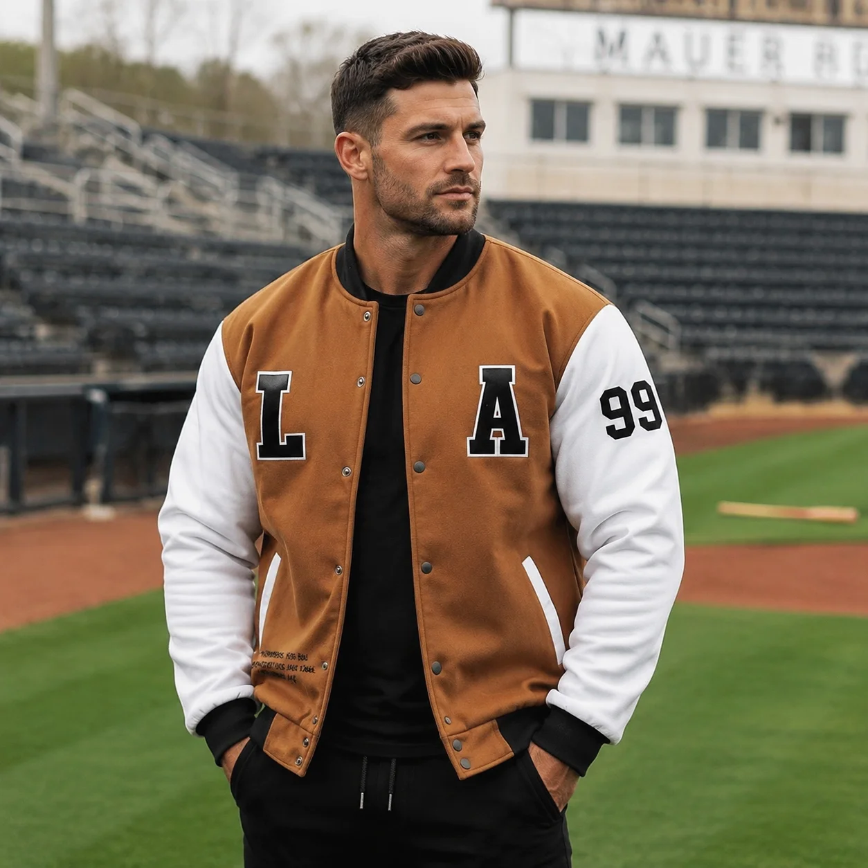 American Vintage LA Letter Print Baseball Jerseys Coat Men Bomber Jacket Men Women Streetwear Couple Color Block Uniform Jackets