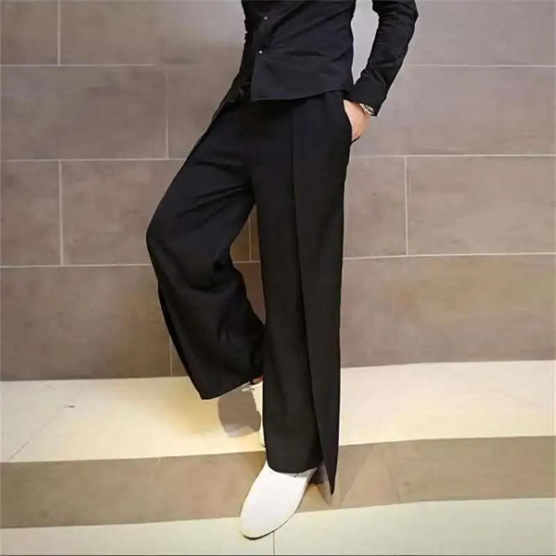 Men's Slacks Spring/Summer Slacks Wide Leg Slacks Men's Slacks Fake 2 Pieces Hip Hop Hair Stylist Black Yamamoto Style