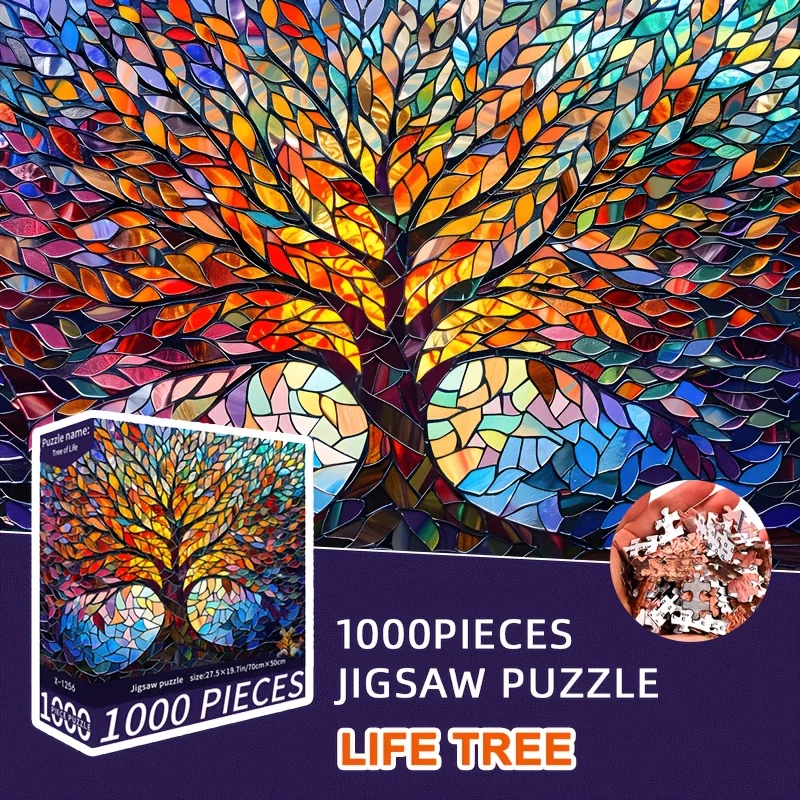 أحجية الصور المقطوعة للبالغين مكونة من 1000 قطعة من رسم شجرة نابضة بالحياة، مقاس نهائي كبير 70 × 50 سم (27.5 × 19.7 بوصة) #1