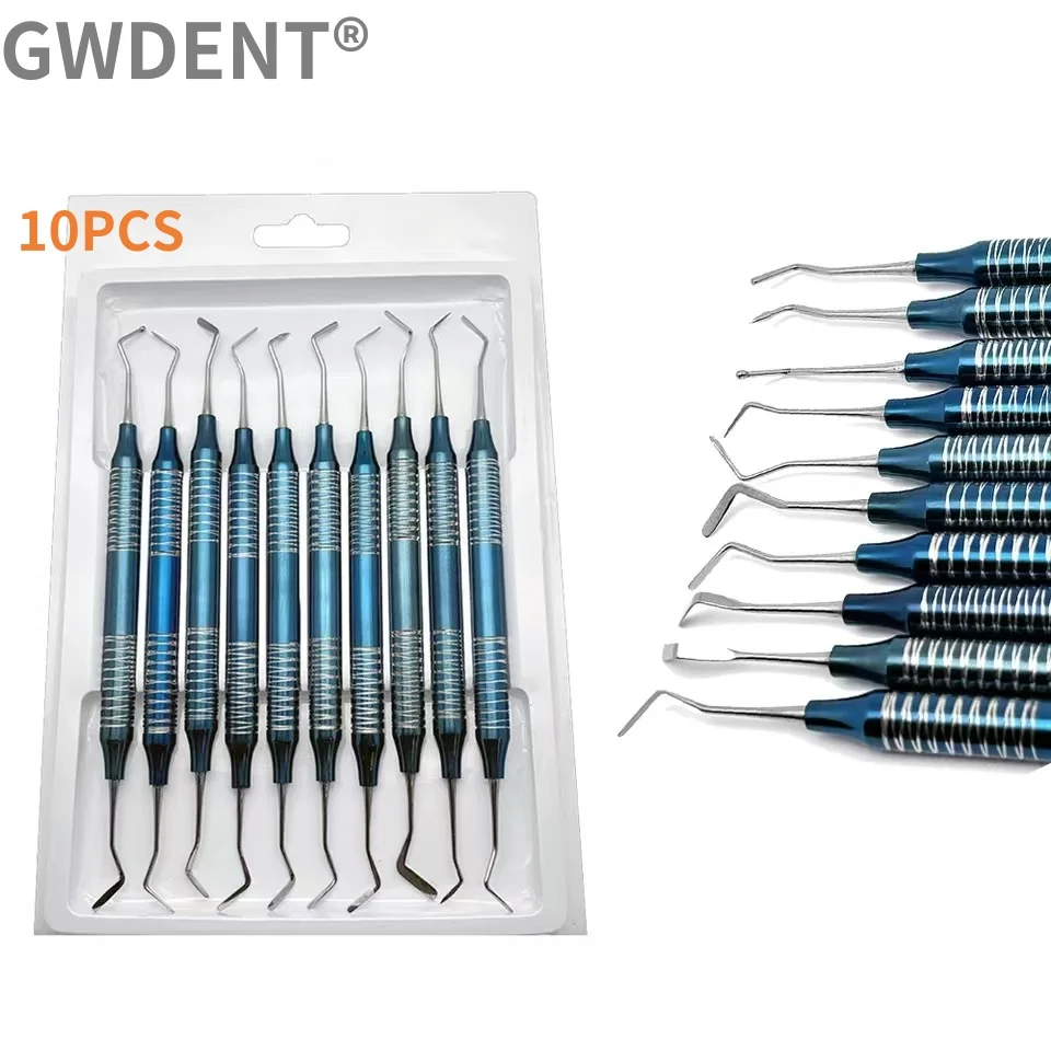 10Pcs/Pack Composite Resin Filling kit Knife Spatula Tool Double-Head Metal Non-Slip Handle Blue Dentistry Instrument Materials