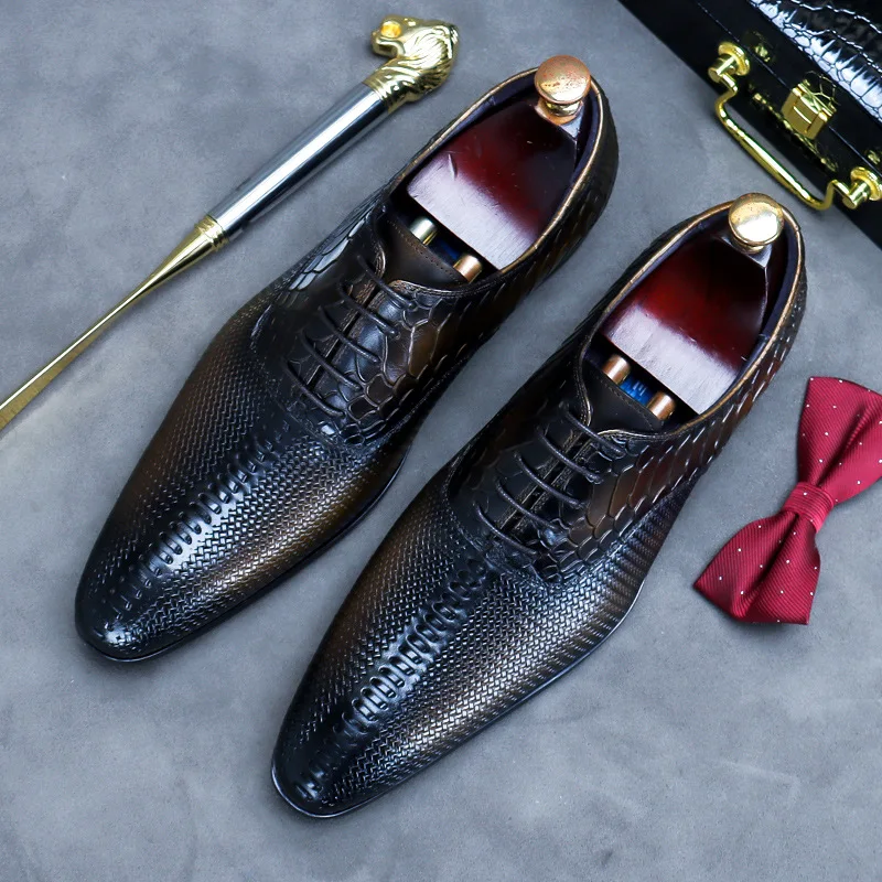 2023 Summer Mens Wedding Shoes Brown Lace Up Luxury Genuine Leather Brand Handmade Fashion British Trend Style Man Dress Shoes