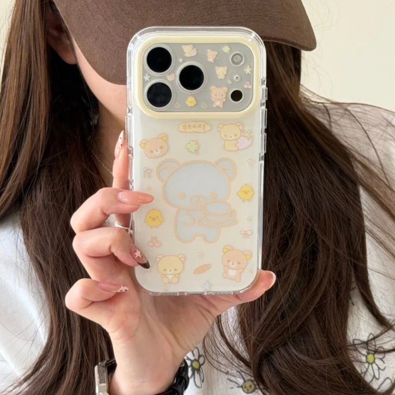 

Kawaii Cartoon Strawberry Bear Phone Case For Apple iPhone 17 Pro 15 16 Pro Max Back Cover Shockproof Cute Protective Cases Girl