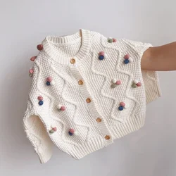 Girls Sweater Wool Coat Kids Tops Knitting 2024 Vintage Thicken Warm Winter Autumn Cardigan Christmas Gift Cotton Children's Clo