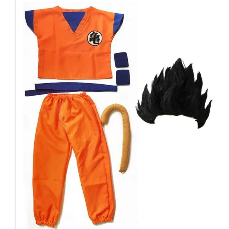 Костюмы на Хэллоуин 2022, одежда для детей и взрослых, костюм Гоку, костюмы для косплея, топ, брюки, пояс, хвост, парик для вечеринки