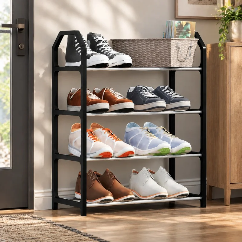 Dustproof 4-Level Shoe Storage Rack with Multi-Layer Shelves for Dorm Room Organization