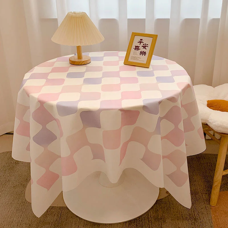 Chessboard Plaid Table Cloth Nordic Style Round Tablecloth Cotton Flower Printing Tablecloth Waterproof Home Party Table Cover
