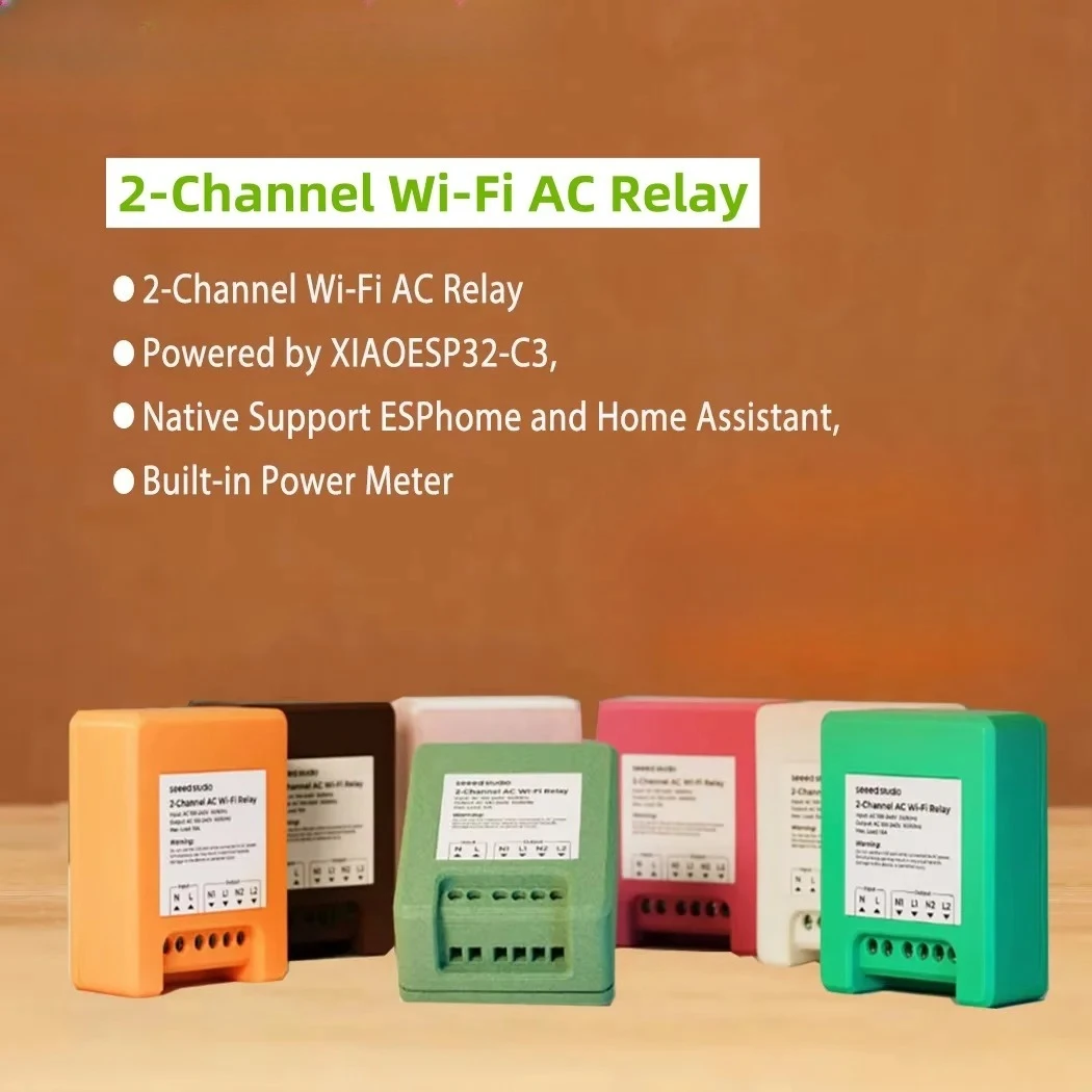 ESPHome Relay, Home Assistant, 2-Channel Wi-Fi AC Relay, Powered by ESP32-C3, Native Support, Built-in Power Meter