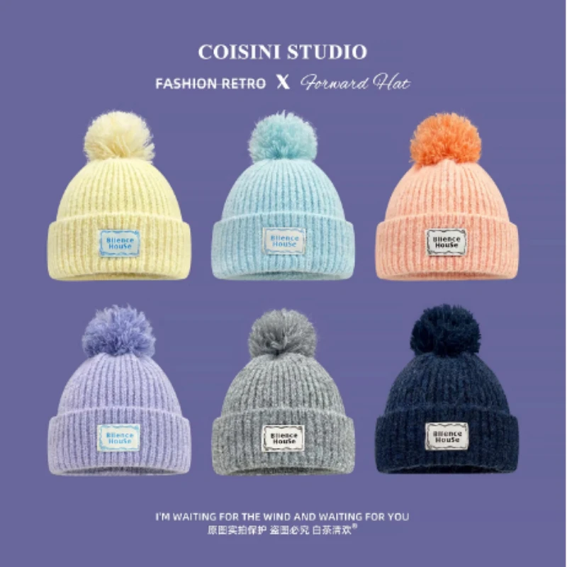 

Новый однотонный дизайн с нашивками, пуловер, вязаная шапка, зимняя уличная теплая шапка с большой головкой, защита ушей, шапка с черепом для женщин