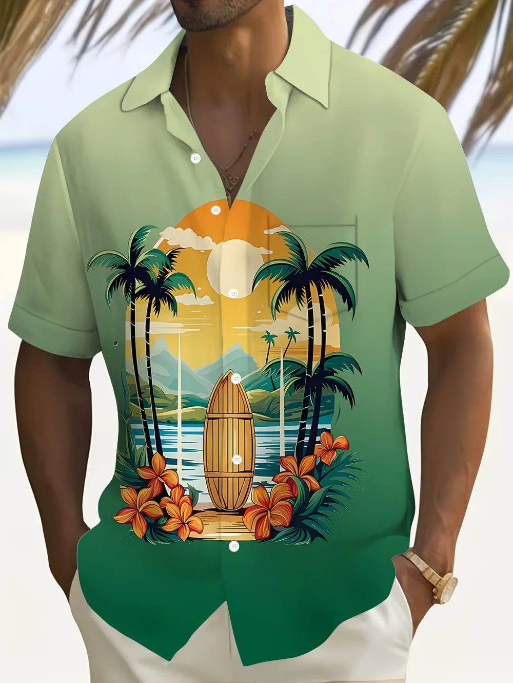 

Men's Fashion Coconut Tree Beach Shirt 3D Printed Bamboo Graphic Blouses Casual Short Sleeve Hawalian Shirts Loose Street Tops