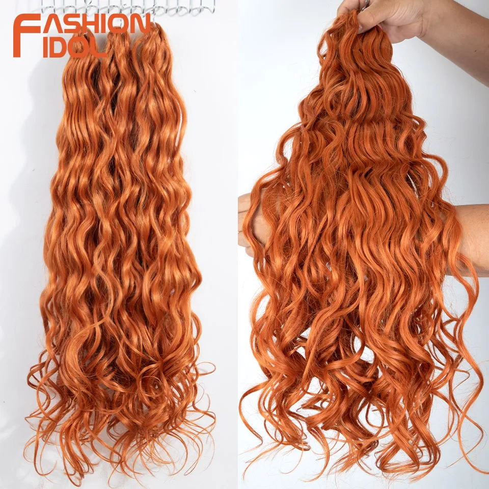FASHION IDOL 24inch Braids Hair Angelina Hair Synthetic Deep Wave Crochet Hair For Women Ombre Orange Braiding Hair Extensions view 5