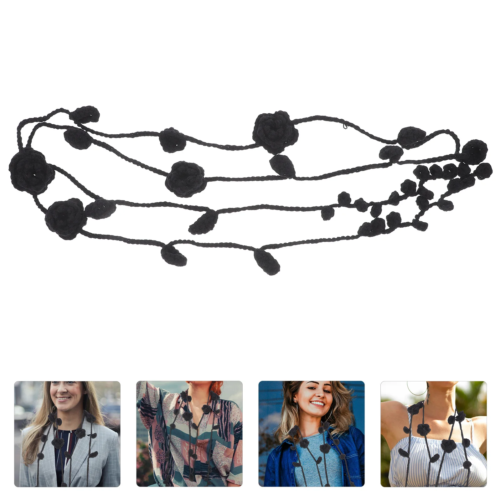 

Handmade Crochet Rose Scarf Thin Long Elegant Neckerchief Women Floral Summer Knit Accessory Handmade Knit Floral Scarf