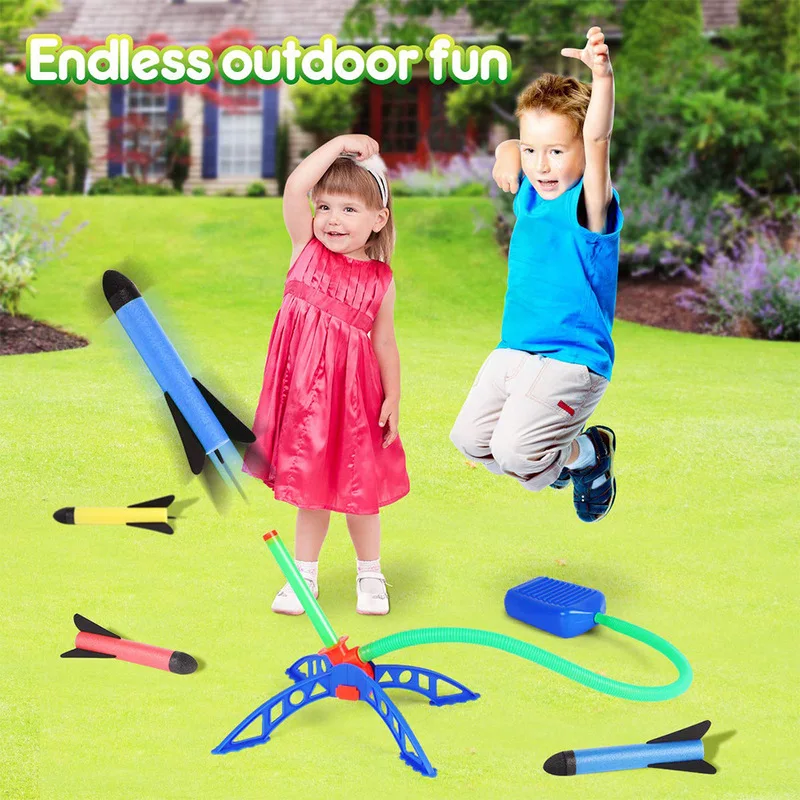 Kid Air Rocket Foot Pump Launcher Outdoor Air Pressed Stomp Soaring Rocket Toys Child Play Set Jump Sport Games Toy For Children