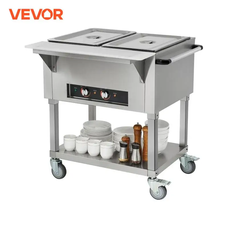 

VEVOR 2-Pan Commercial Food Warmer 2 x 20.6QT Electric Steam Table 1000W Professional Buffet Catering Food Warmer with 4 Wheels