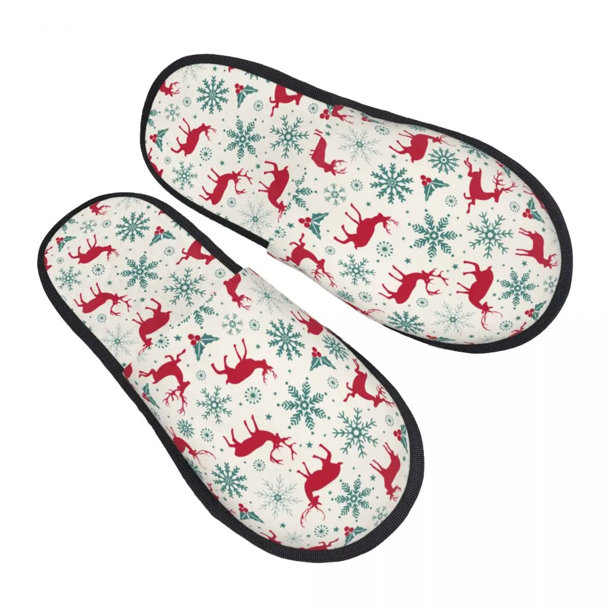 Winter Home Cotton Slippers Christmas Reindeer Snowflakes Accessories Fur Slippers Slides Winter Xmas Deer Soft Anti-skid Slides