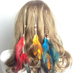 2023 New Fashionable Boho Feather Headband Wig Beaded Feather Headdress Handmade Hair Clip Girl nationality Hair Accessories