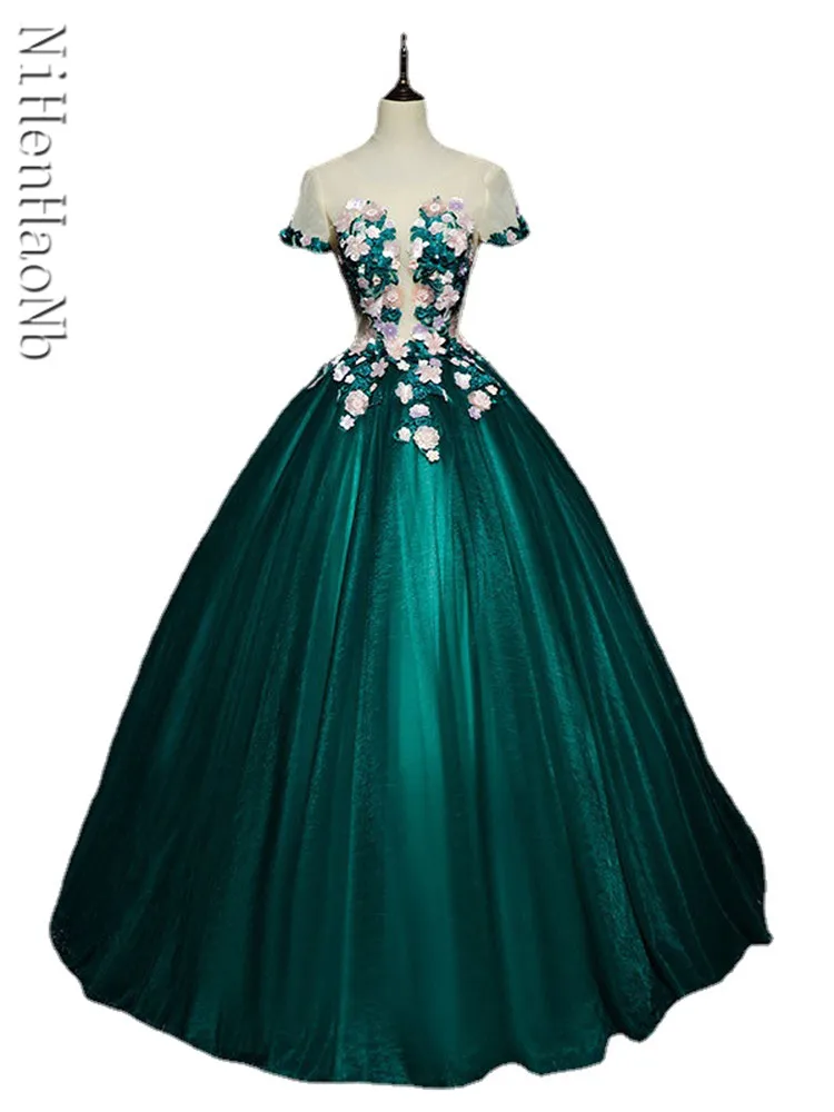 

Fashion Green Ball Gown Women Quinceanera Dresses Appliques Tulle Prom Birthday Party Gowns Vestido De 15 Anos Robes De Soirée
