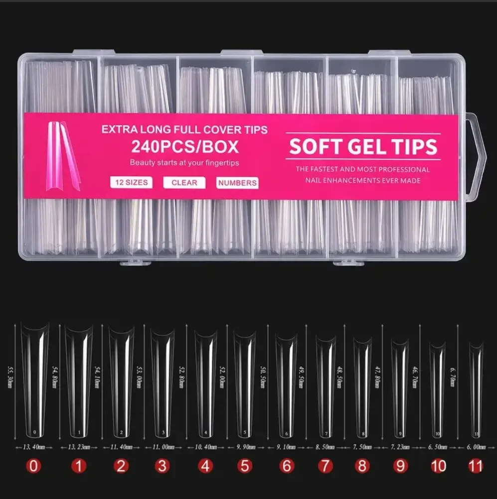240Pcs Extra Long C Curve Nail Tips Clear False Nail Tips For Gel Acrylic Press On Nails Professional Home DIY With Box image 6