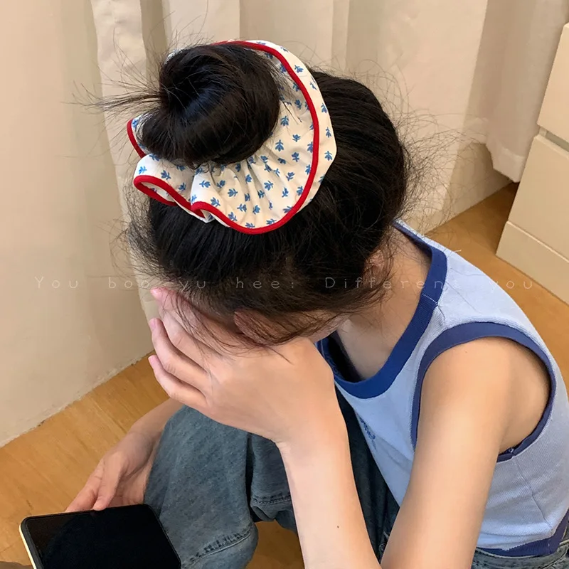 Korea Cute Dot Plaid Scrunchies Women Girls Elastic Hair Rubber Bands Akcesoria Tie Hair Ring Rope Nakrycie głowy Nakrycie głowy Ozdoba — zdjęcie 6