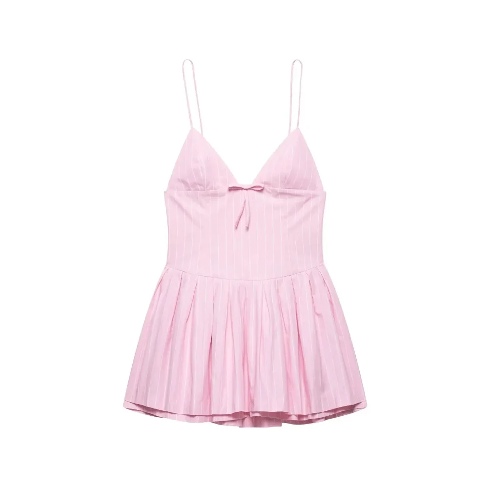 KONDALA-Donna Dolce Abito a righe rosa Cami Abito con orlo a cascata 2025 Moda Estate Autunno Vacanze Carino Romantico Mini abito sottile