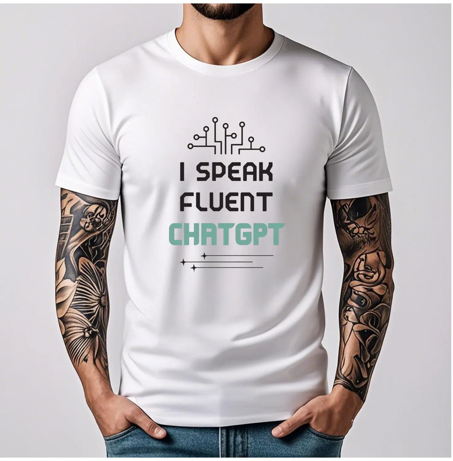 ChatGPT قميص مضحك القطن تيز الدردشة GPT أنا أتكلم بطلاقة الذكاء الاصطناعي قميص AI قميص مضحك AI طباعة قمصان النساء المحملة