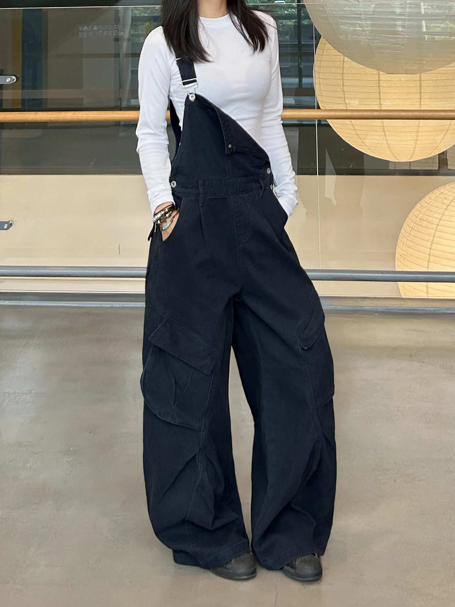 

Комбинезоны для рабочей одежды с несколькими карманами в стиле ретро, женские повседневные комбинезоны с широкими штанинами, удобный хлопок с талией