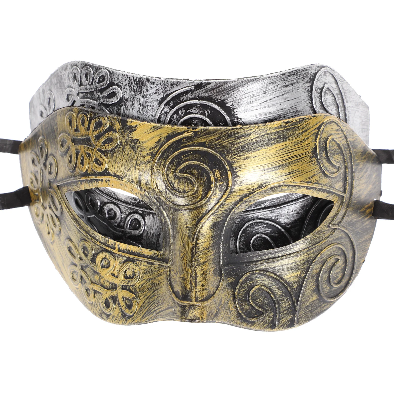 Masque de mascarade demi-visage pour hommes, 2 pièces, Design romain rétro de luxe, bal de mascarade, fête d'halloween, Bronze, Imitation argent