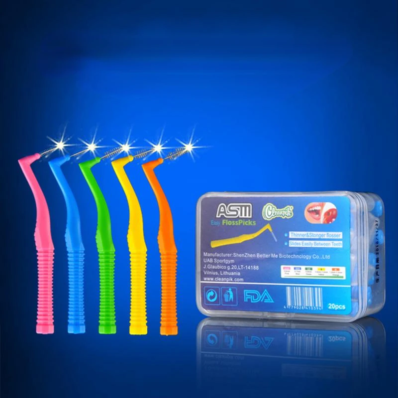 20Pcs/box L Shape Push-Pull Interdental Brush Orthodontic Toothpick Teeth Whitening Tooth Pick ToothBrush Oral Hygiene Care