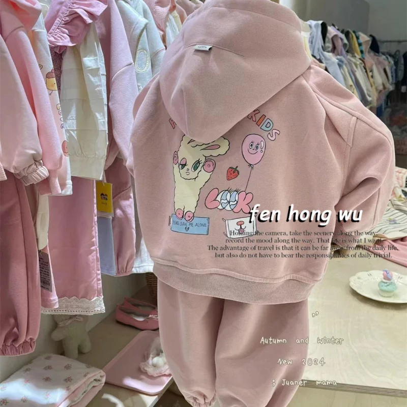 South Korea Children's Clothing Girls' Autumn Clothing Suits Western Style Leisure Hooded Sweater Children's Sports Two-Piece Se