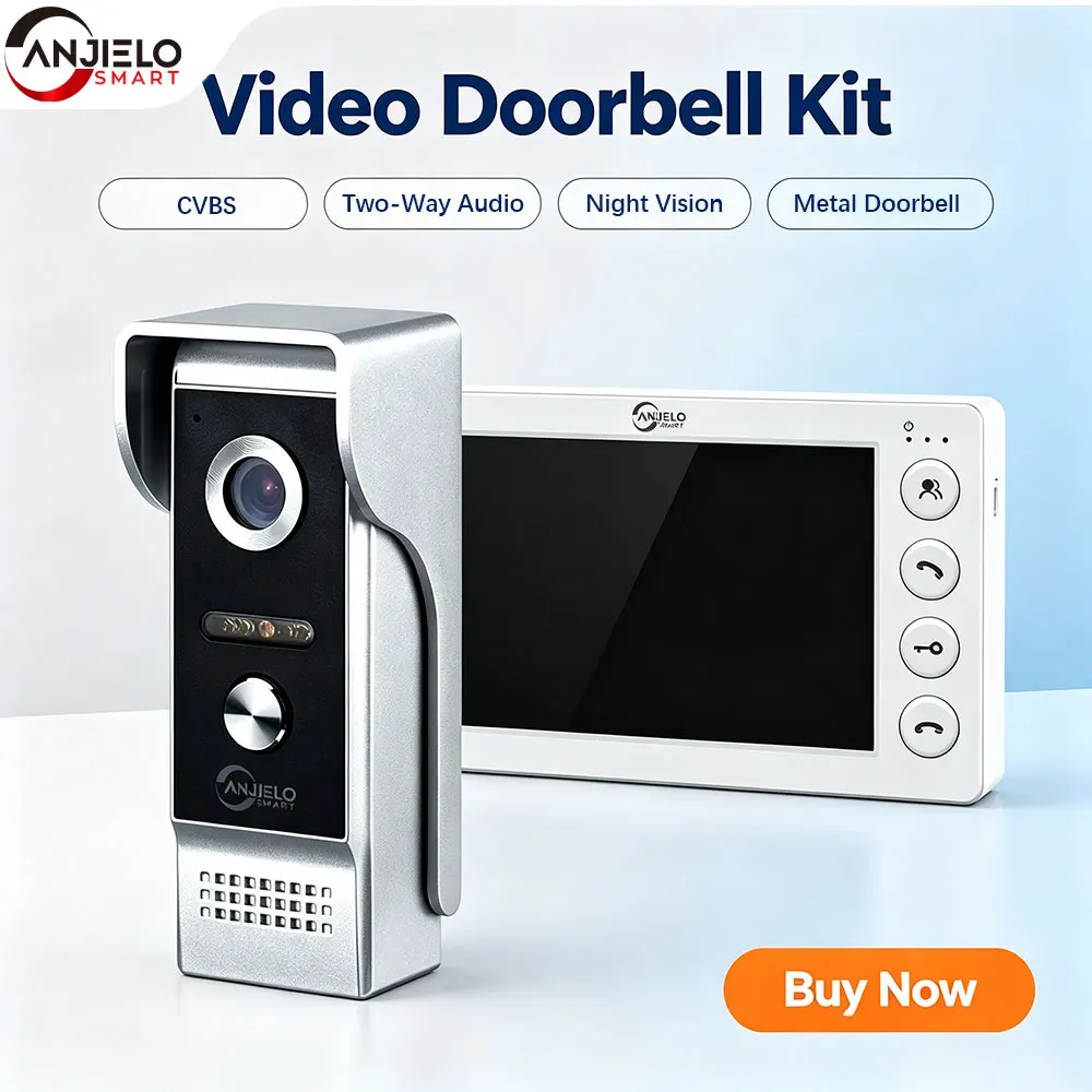 ANJIELO 7-inch Metal Doorbell Video Intercom System CVBS 4-Wire Video Doorphone for Villas