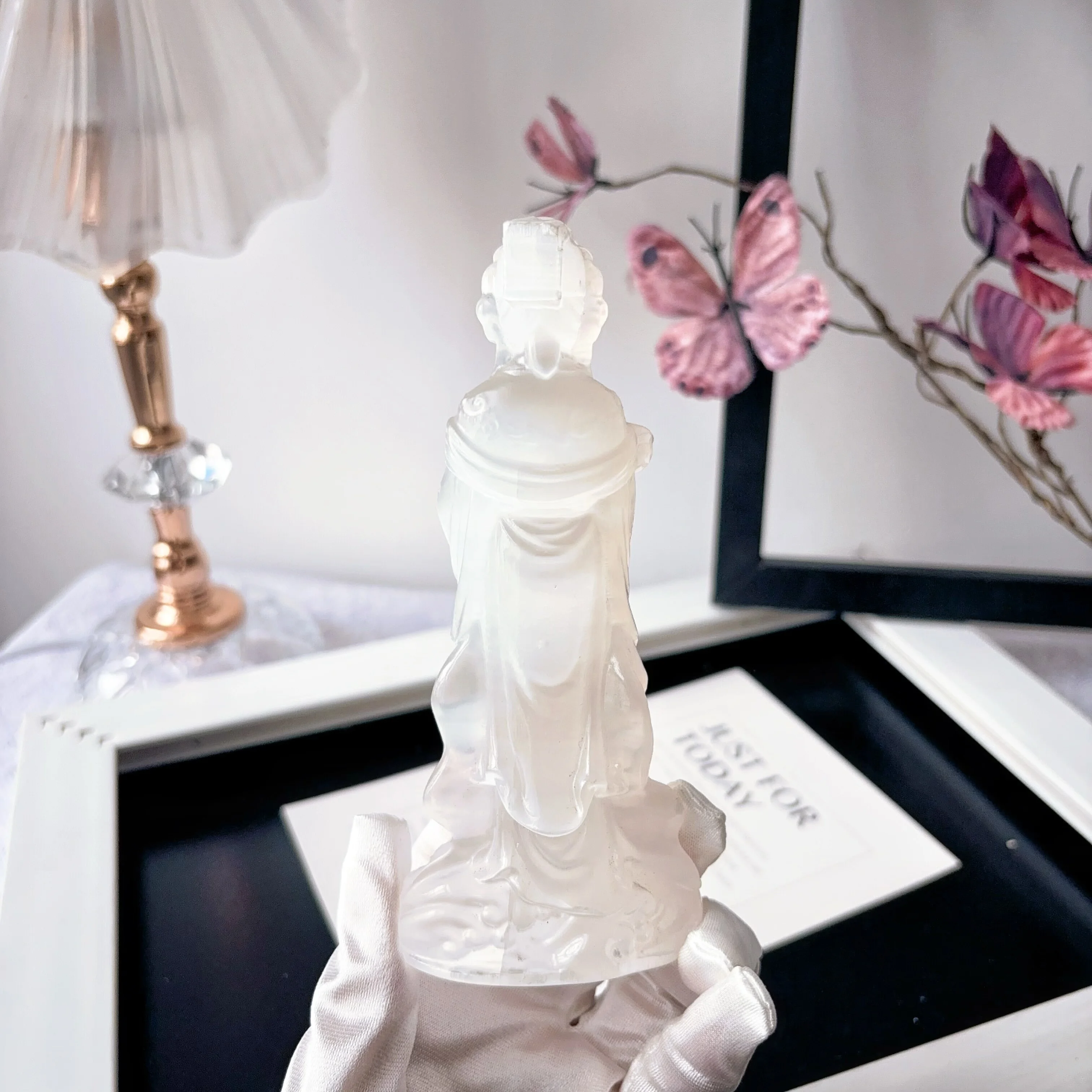 Natural crystal polished carved Buddha statue offering ornament