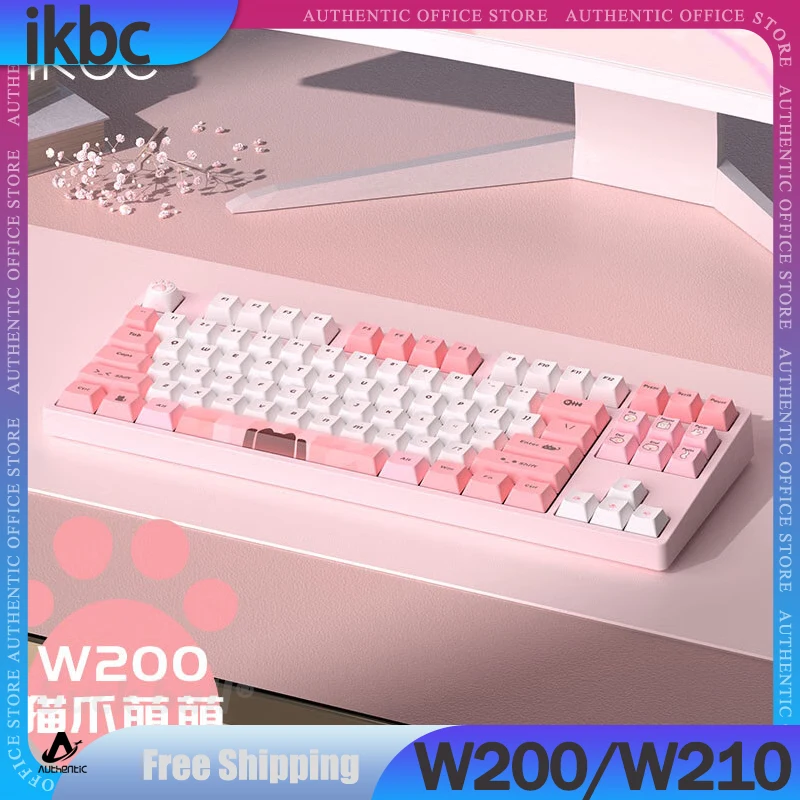 

IKBC W200/W210 Mechanical Keyboard Cute Cat Keyboard 2.4G Wireless Keyboard 87Key Customized keyboard Keycaps PBT Gamer Keyboard