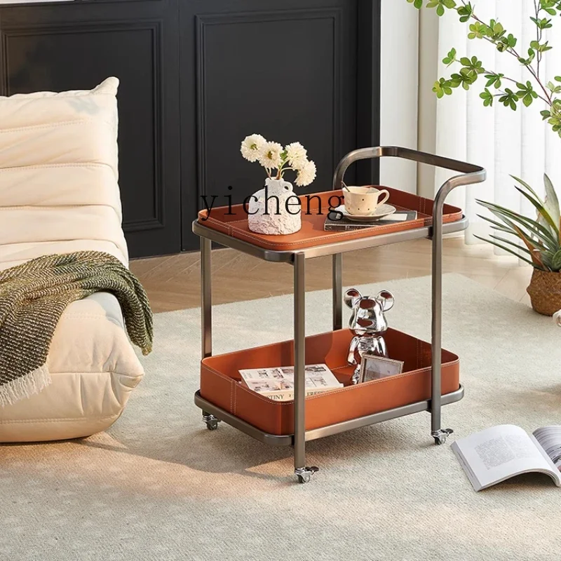 

saddle leather mobile sofa side few trolleys coffee table living room home corner few bedside tables