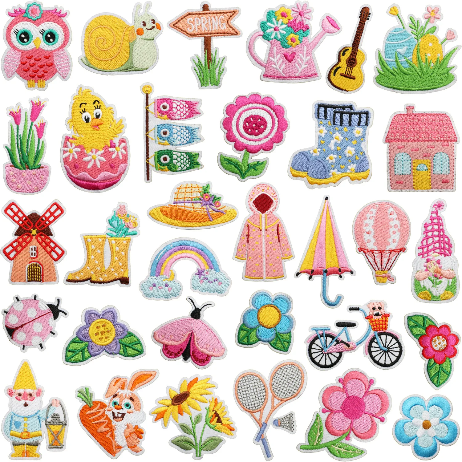 2025 New Patch 10 Pcs Spring Colletion Embroidered Patches Iron On Clothing Hat Bag Shoe Repair Phone Gift Box Decor DIY