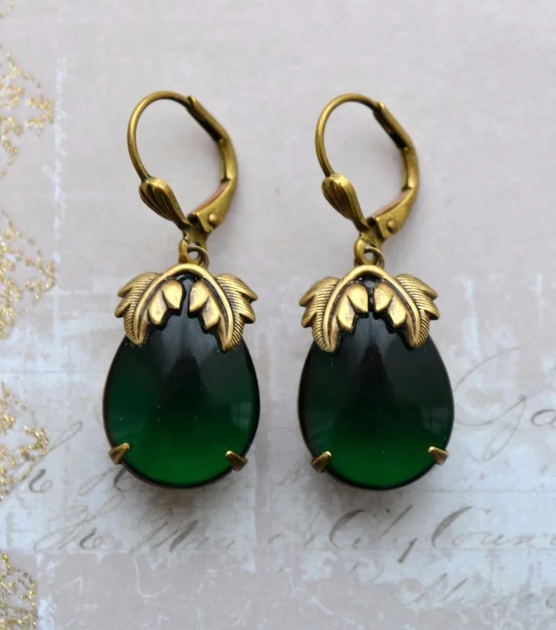 Bohemian Green Stone Dangle Earrings for Women Vintage Jewelry Elegant Teardrop Earrings