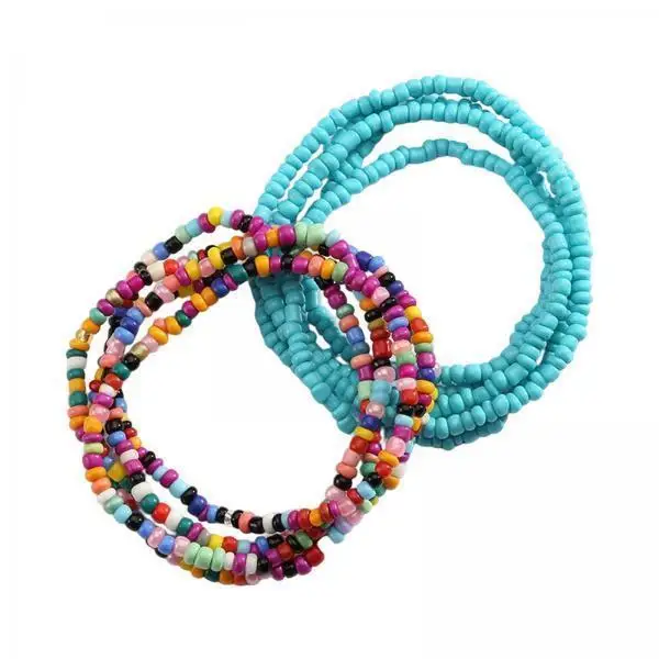 4x 2Pcs Waist Bead Chains Waist Jewelry Bohemian African Elastic Beaded Fashion Body Chain Layered Belly Chain for Party Women