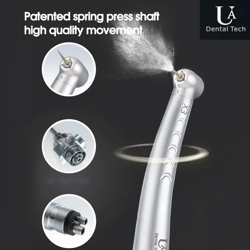 

Low Noise, Dental UA X3 High-Speed Handpiece Standard Head, Single-Point Spray,Patented Spring-Press Shaft,Water and Air Cooling