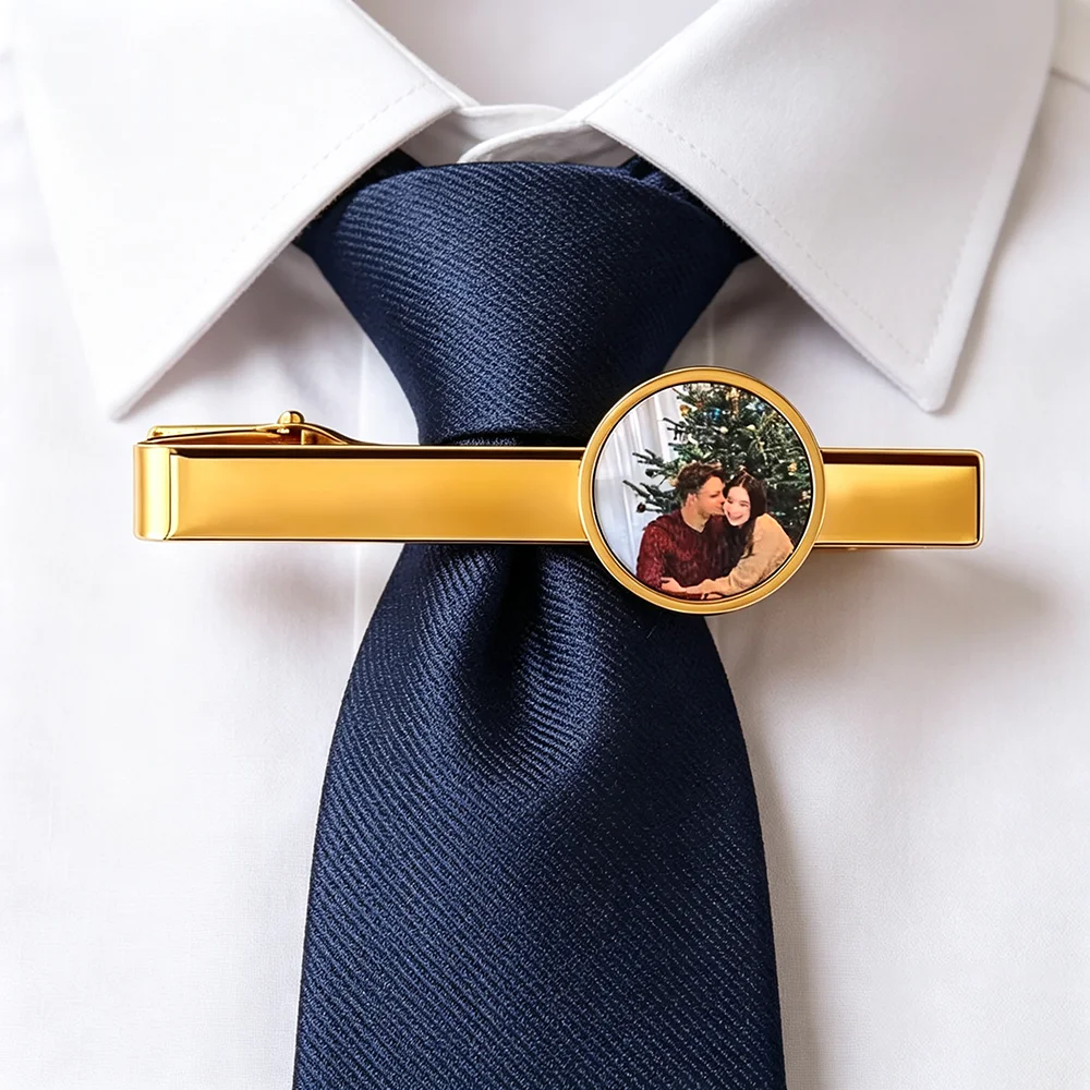 Custom Photo Tie Clip Personalized Round Picture Stainless Steel Tie Bar Men Wedding Groom Groomsmen Anniversary Business Gift